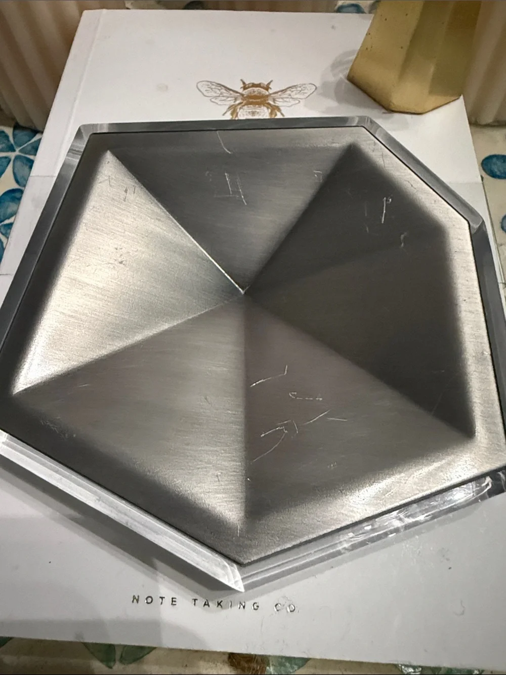 Kendra Scott Silver Color Geometric Faceted Ring Dish Clear Acrylic Base